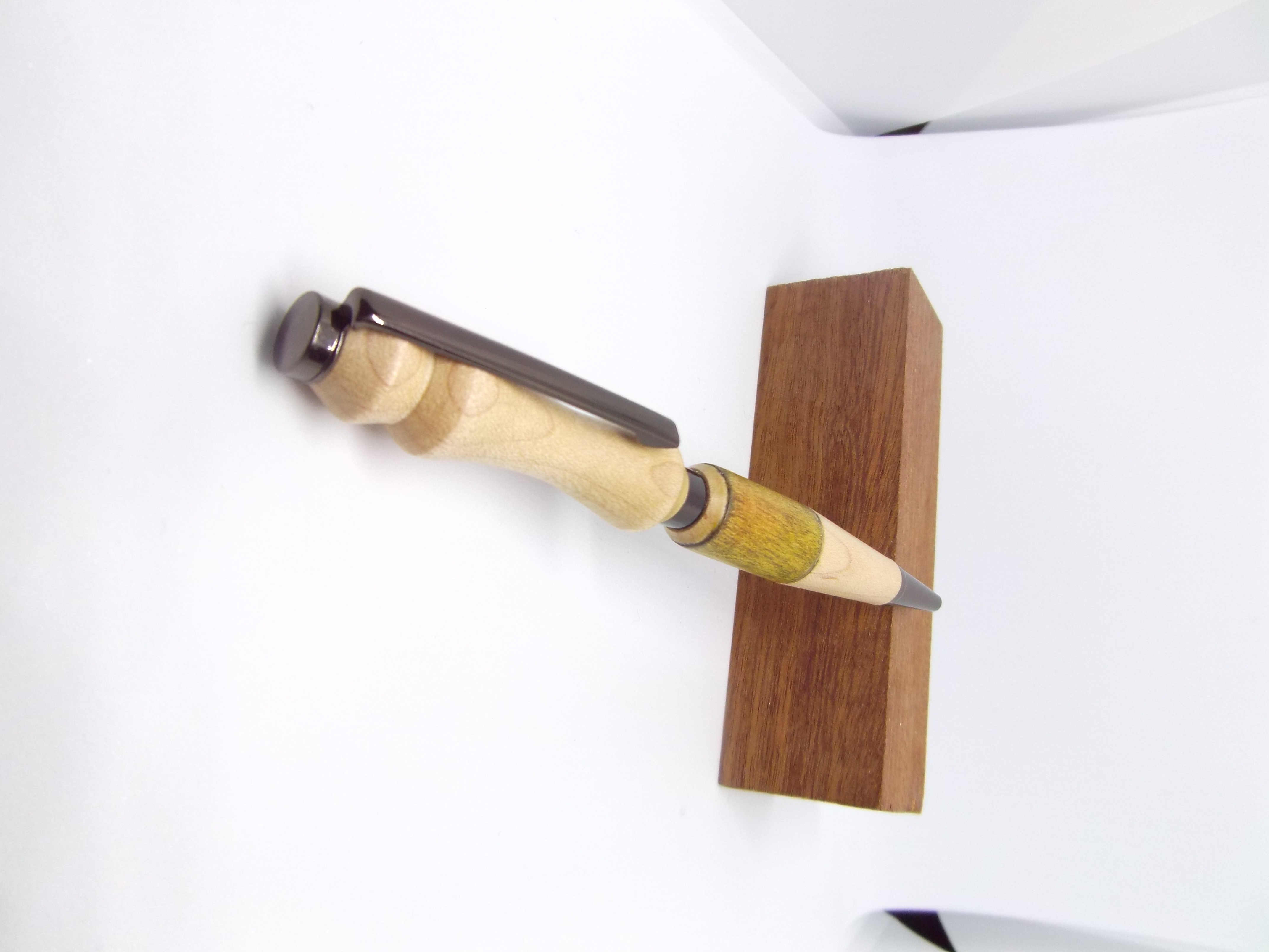 Handmade / Slimline Maple with Dyed Wood Accent / Twist Ballpoint Pen With  Gunmetal Accents.